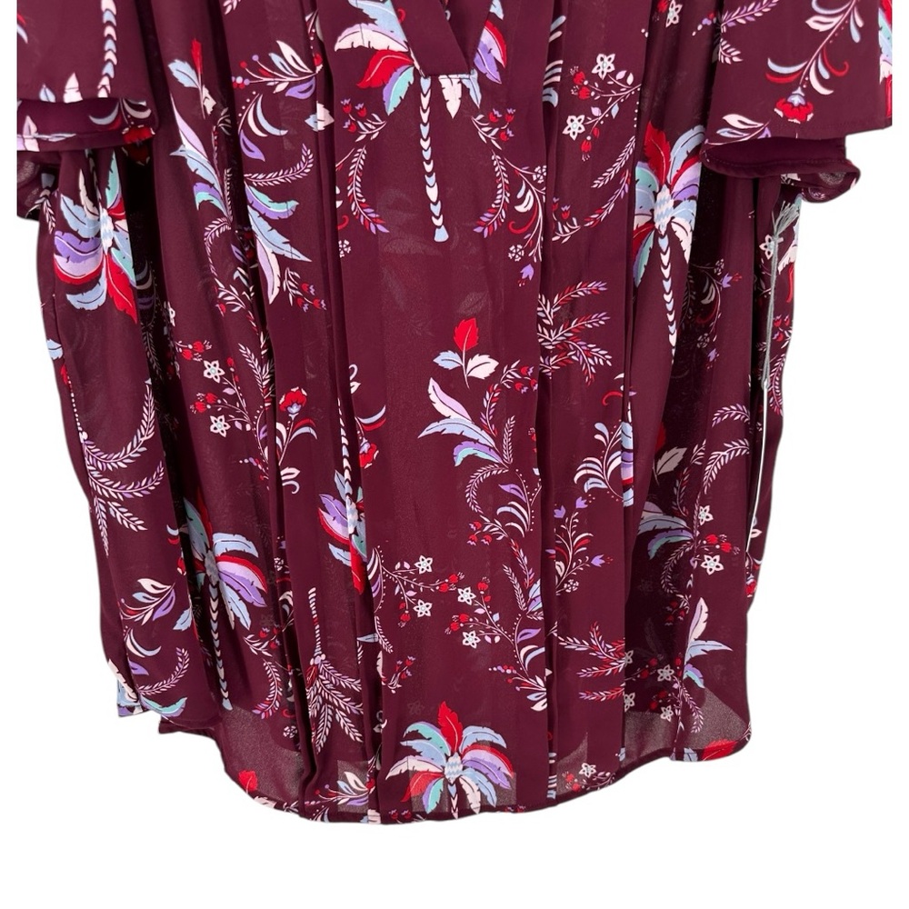 Liz Claiborne Plus Womens Split Crew Neck Short Sleeve Blouse Cherry Palms 0X - Picture 5 of 11